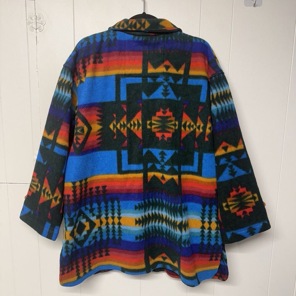 Vtg Aztec South Western Pattern AOP Button Up Fleece Jacket One Size Women GUC - Picture 12 of 12